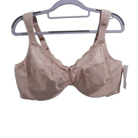 NEW Glamorise Low Cut Wonderwire Lace Bra Size 44C Tan 1240 Padded Underwire - Picture 1 of 6